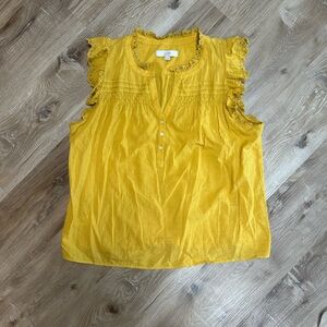 LOFT Mustard Yellow Eyelet Ruffle Sleeve Sleeveless Top
